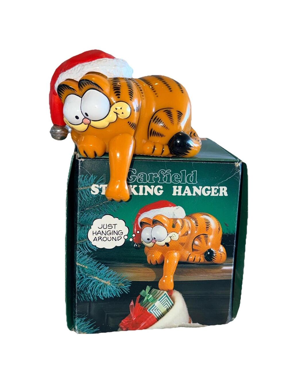 Garfield Cat Christmas Stocking Hanger Holder Enesco 1978 Original Box Vintage